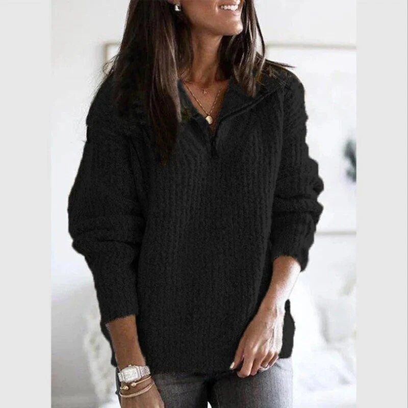 Ilona | Women's V-neck knitted sweater with zipper - Image 6