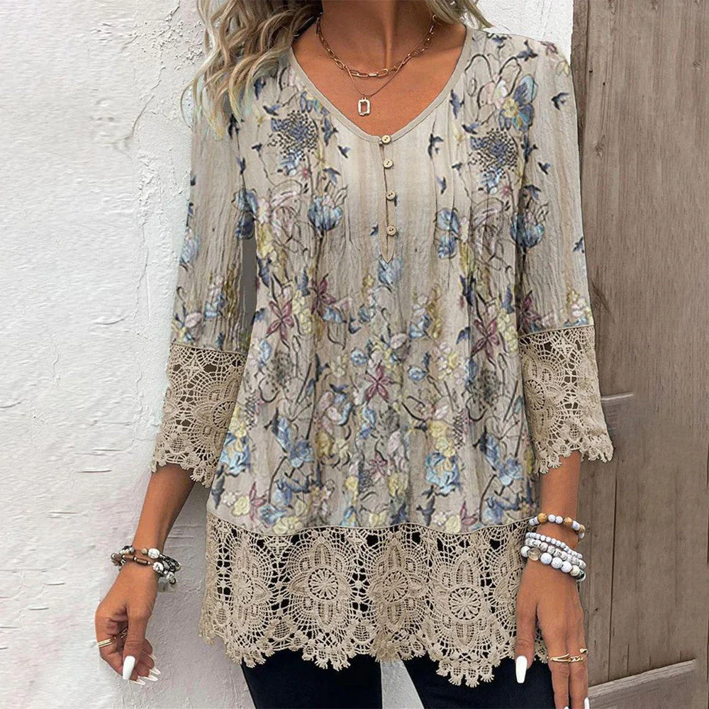 Ilse® | Apricotfarbenes Lang��rmeliges Print-Top - Image 2