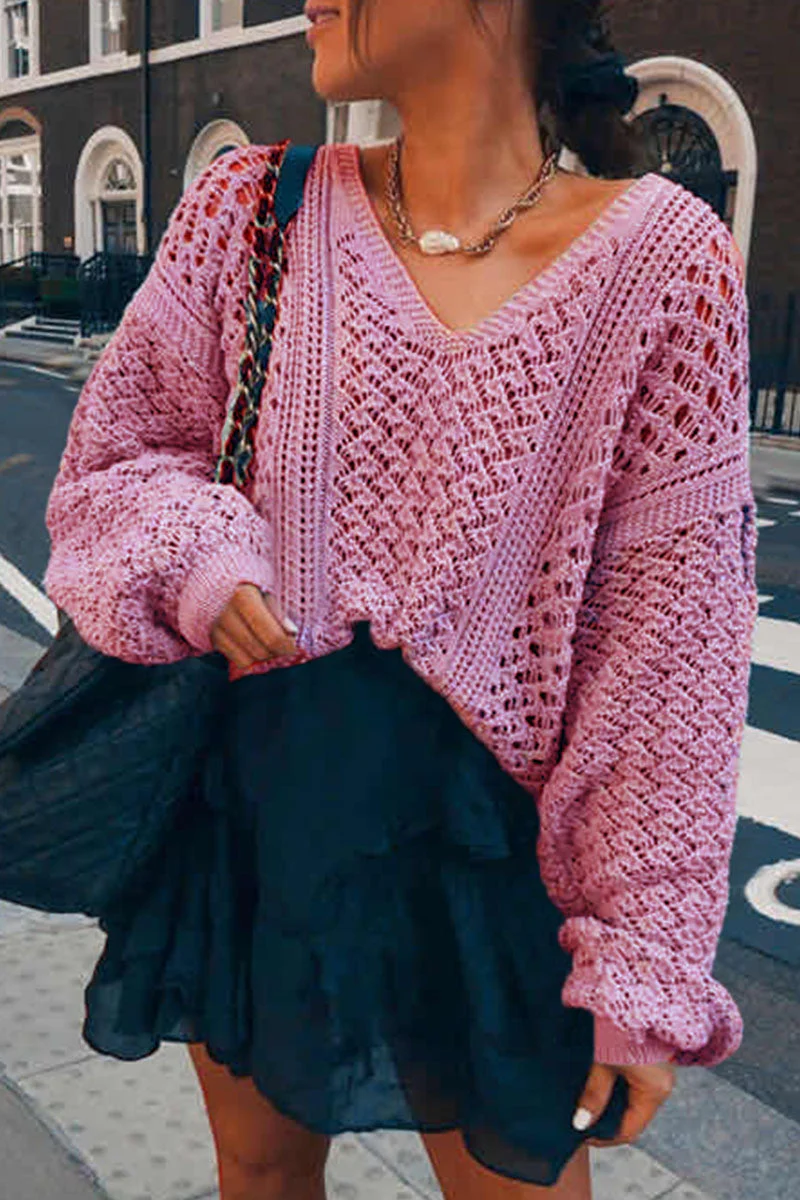 Imelda | Fashion Street Solid V-neck Sweater - Image 2