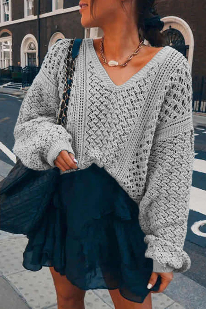 Imelda | Fashion Street Solid V-neck Sweater - Image 4