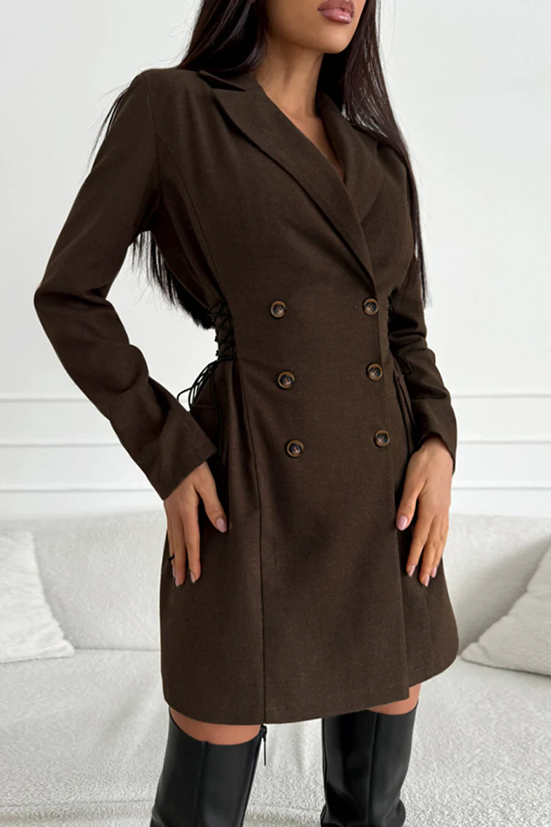 Ina | Daily elegant suit dresses with button and strap design and turn-down collar - Image 2