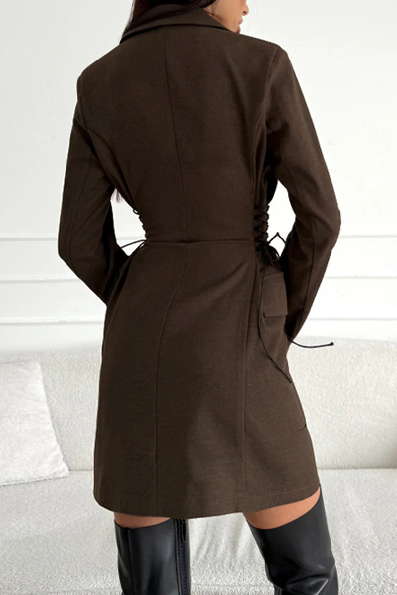 Ina | Daily elegant suit dresses with button and strap design and turn-down collar - Image 3