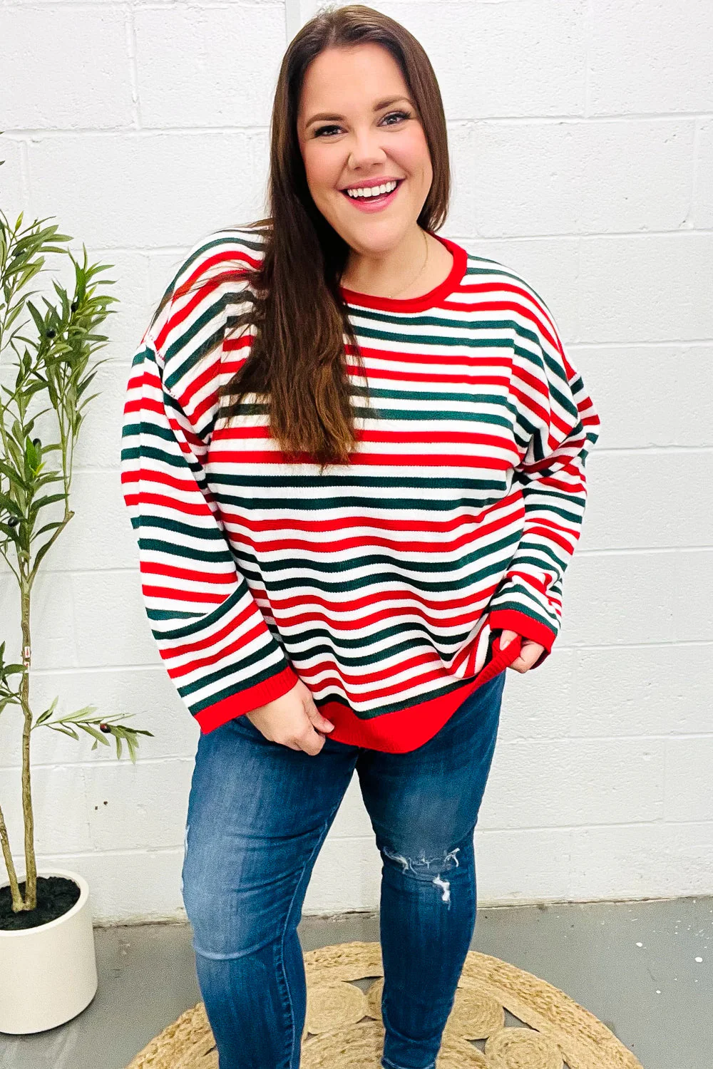 Inés | Christmas red and green striped oversized knit sweater - Image 18