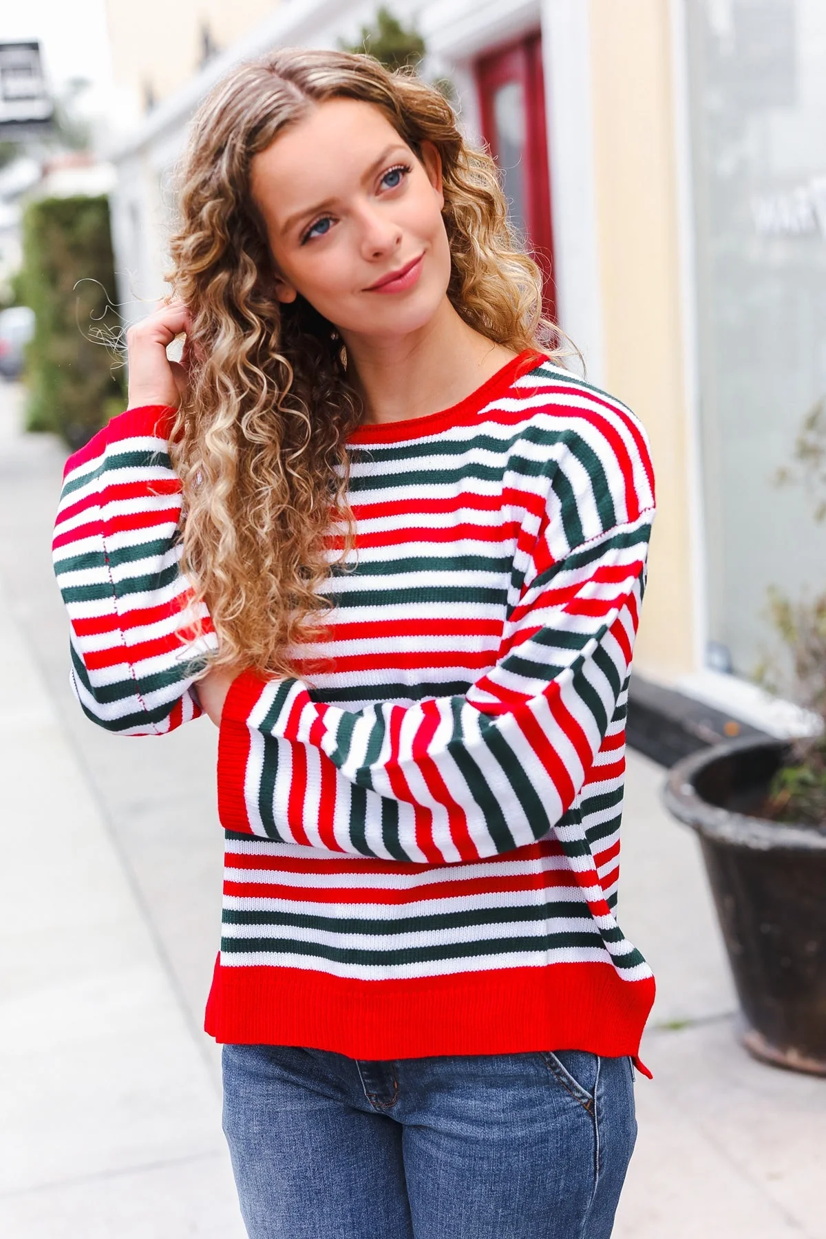 Inés | Christmas red and green striped oversized knit sweater - Image 19