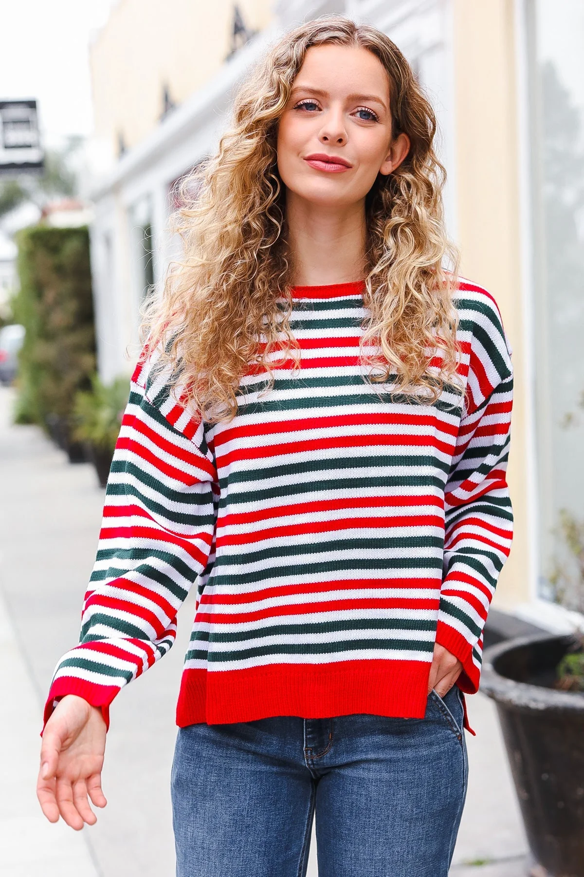 Inés | Christmas red and green striped oversized knit sweater - Image 21