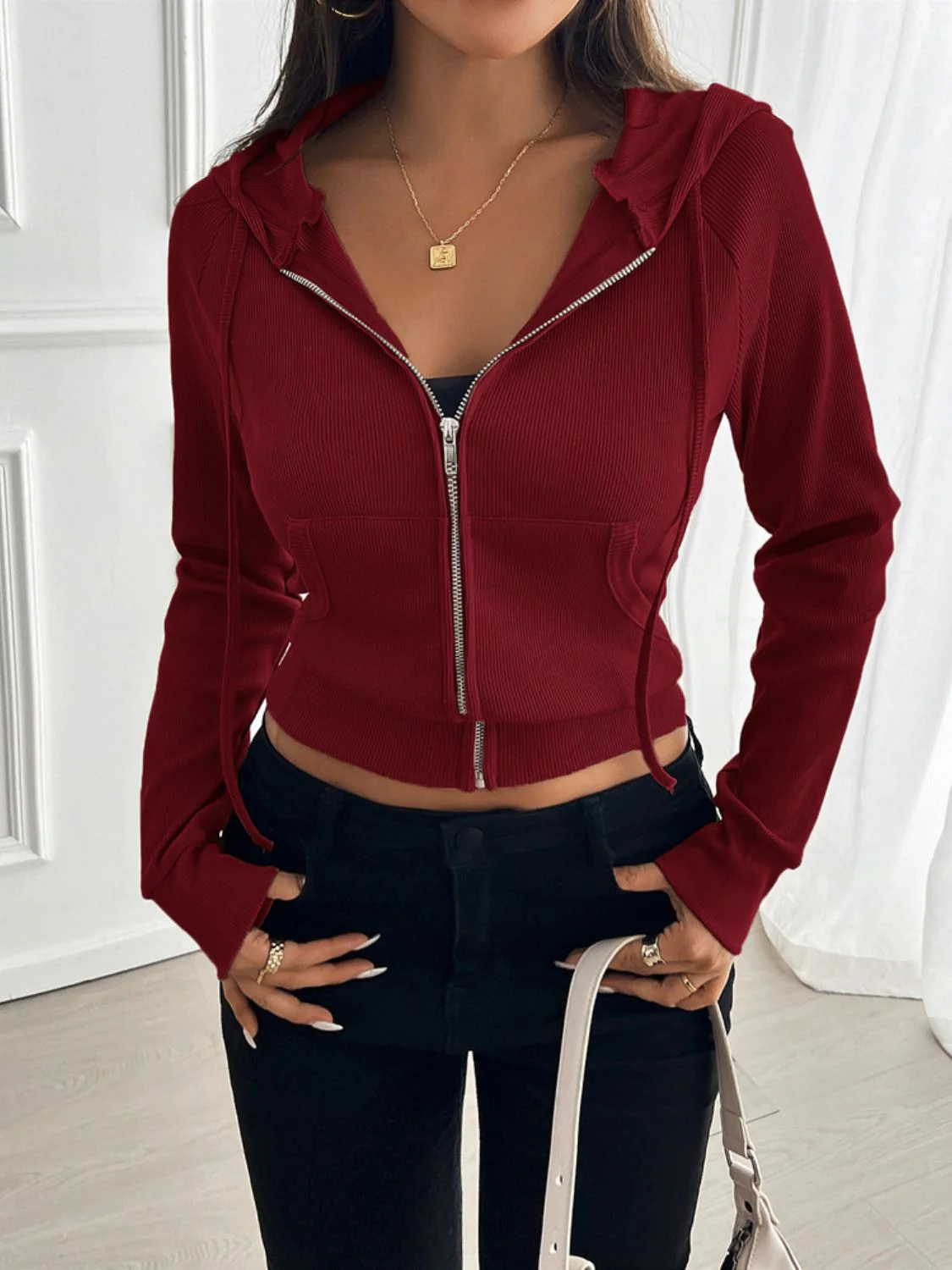 Inés | Long sleeve outerwear with hood and zip fastening - Image 17