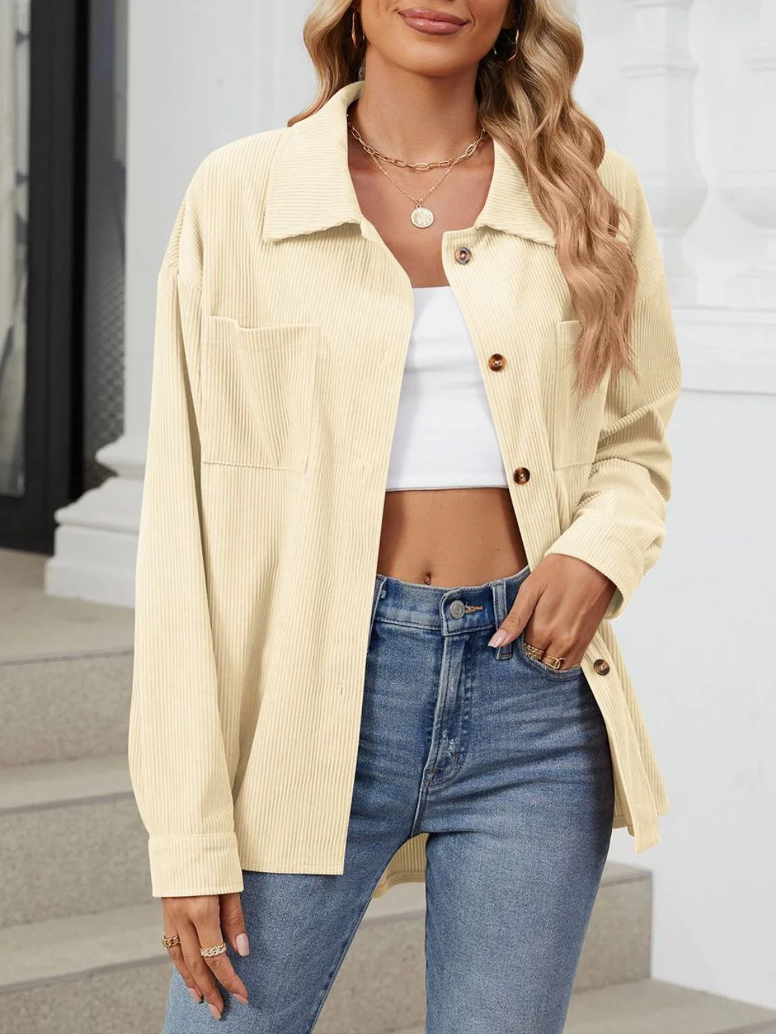 Ines | Long-sleeved outerwear with a button placket and dropped shoulders - Image 15