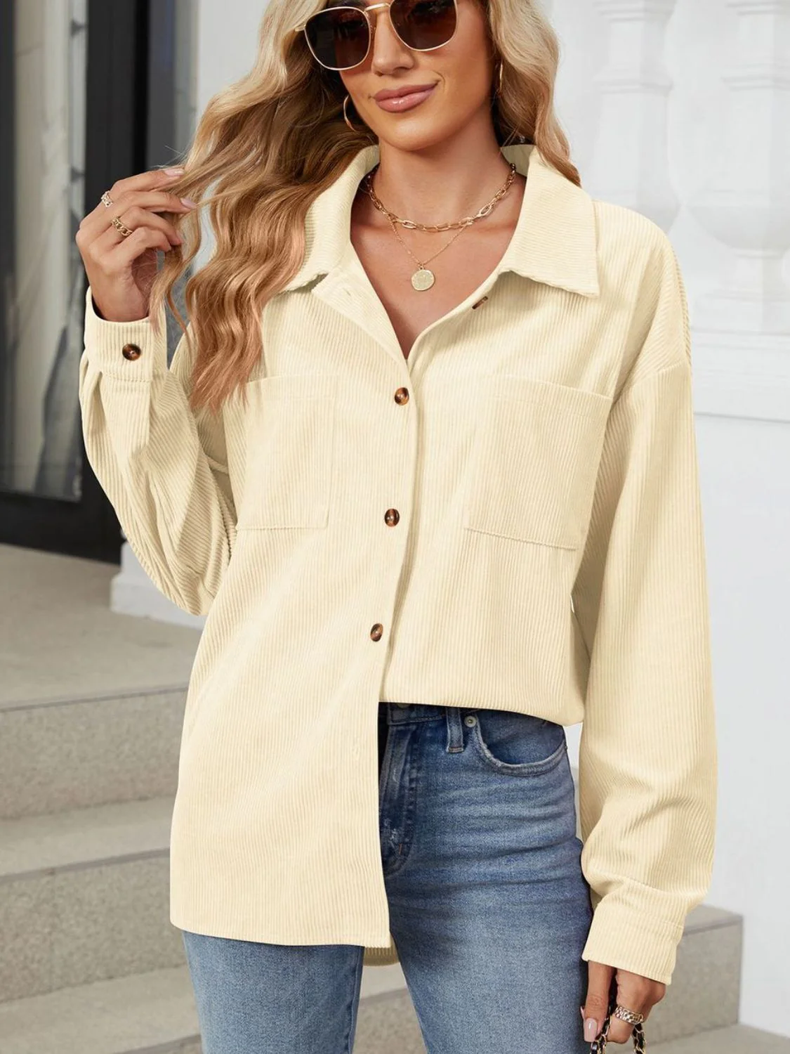 Ines | Long-sleeved outerwear with a button placket and dropped shoulders - Image 16