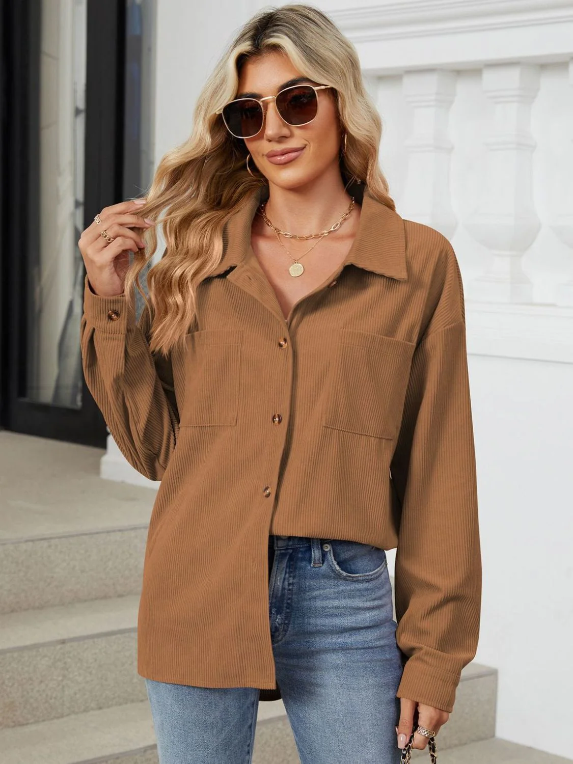 Ines | Long-sleeved outerwear with a button placket and dropped shoulders - Image 3