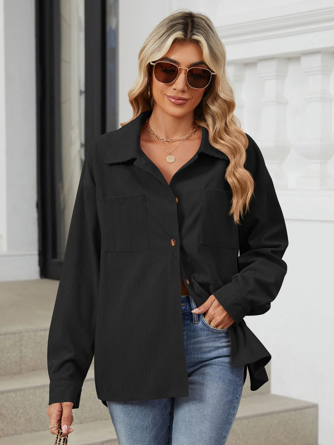 Ines | Long-sleeved outerwear with a button placket and dropped shoulders - Image 31