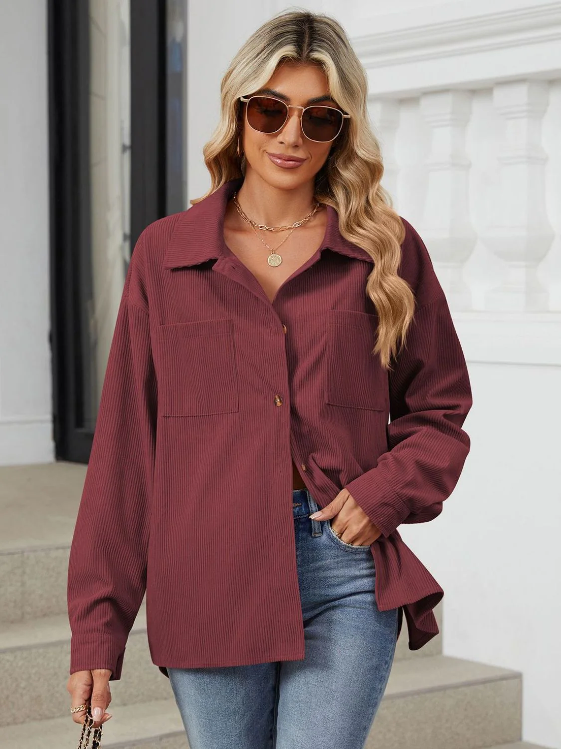 Ines | Long-sleeved outerwear with a button placket and dropped shoulders - Image 8