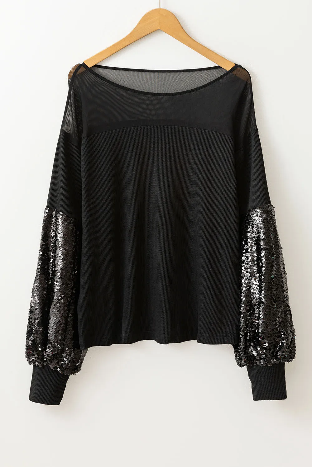 Ingrid | Long-sleeved blouse with sequins and a boat neckline - Image 3