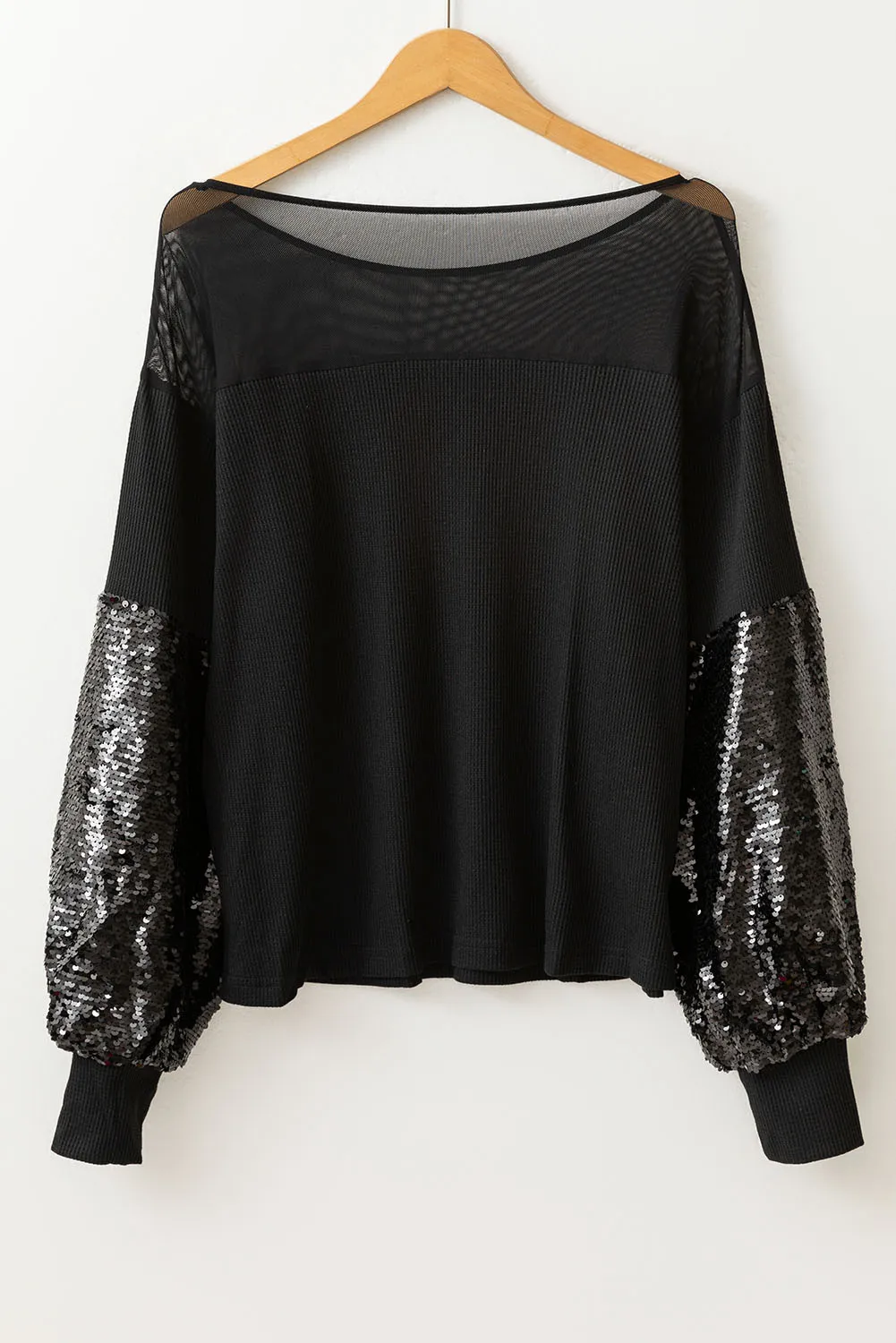Ingrid | Long-sleeved blouse with sequins and a boat neckline - Image 4