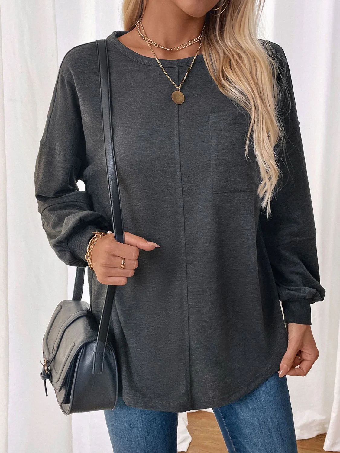 Ingrid | Perfee long sleeve crew neck sweatshirt with pockets - Image 4