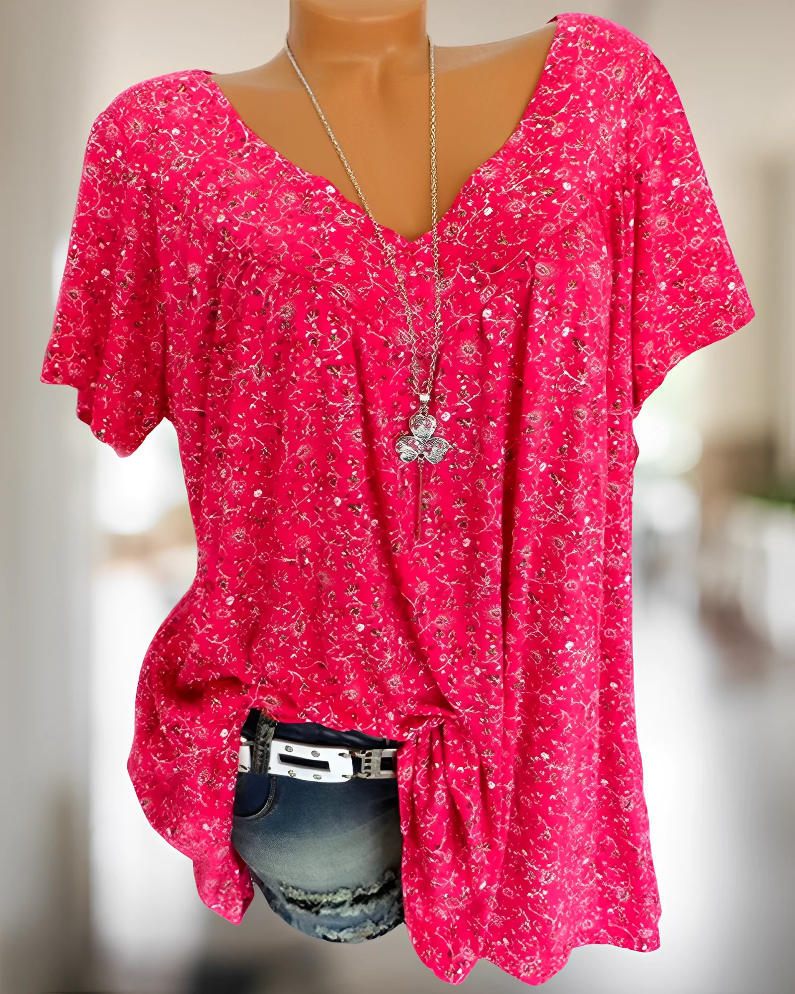 Ingrid® | V-Neck Loose Short Sleeve Casual T-Shirt - Image 4
