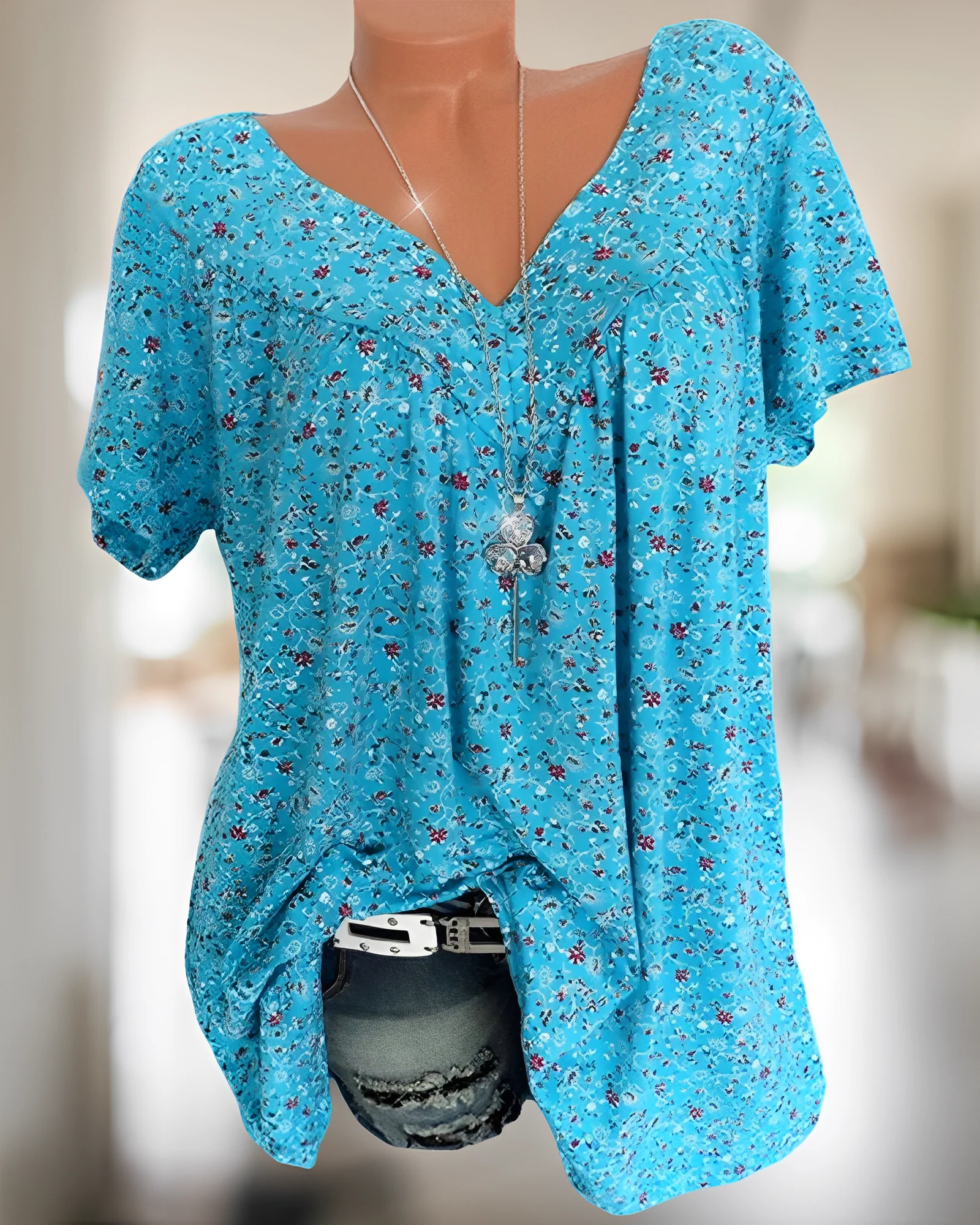 Ingrid® | V-Neck Loose Short Sleeve Casual T-Shirt - Image 7