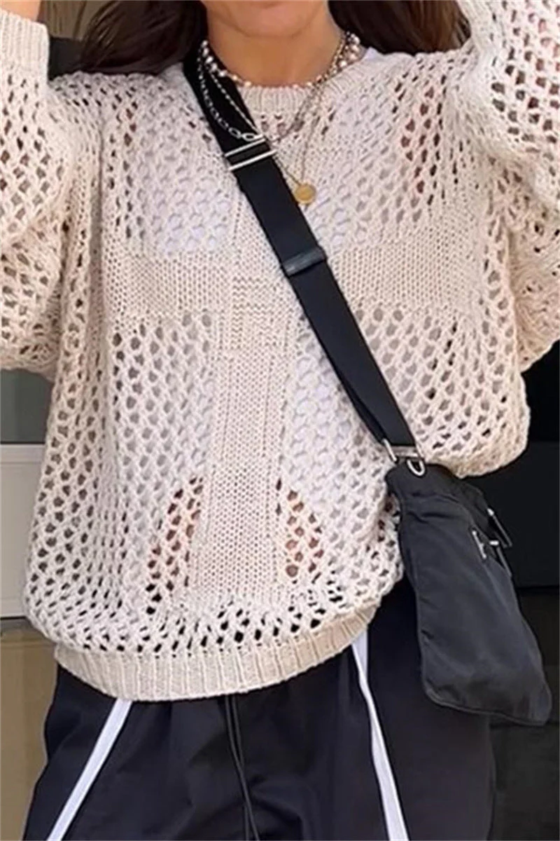 Irati | Casual solid color hollow out O-neck tops - Image 10