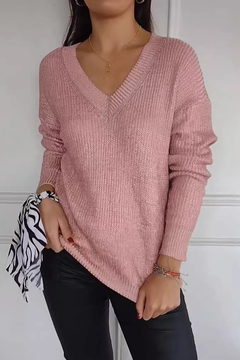 Irene | Casual patchwork V-neck sweaters for everyday wear - Image 4