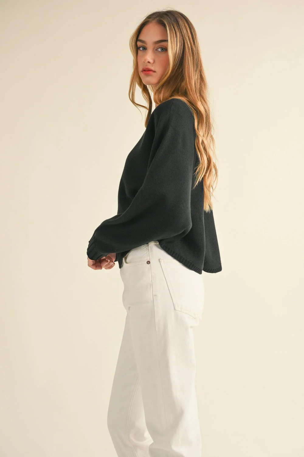 Irene | Short crew neck sweater with dolman sleeves from Mable - Image 3