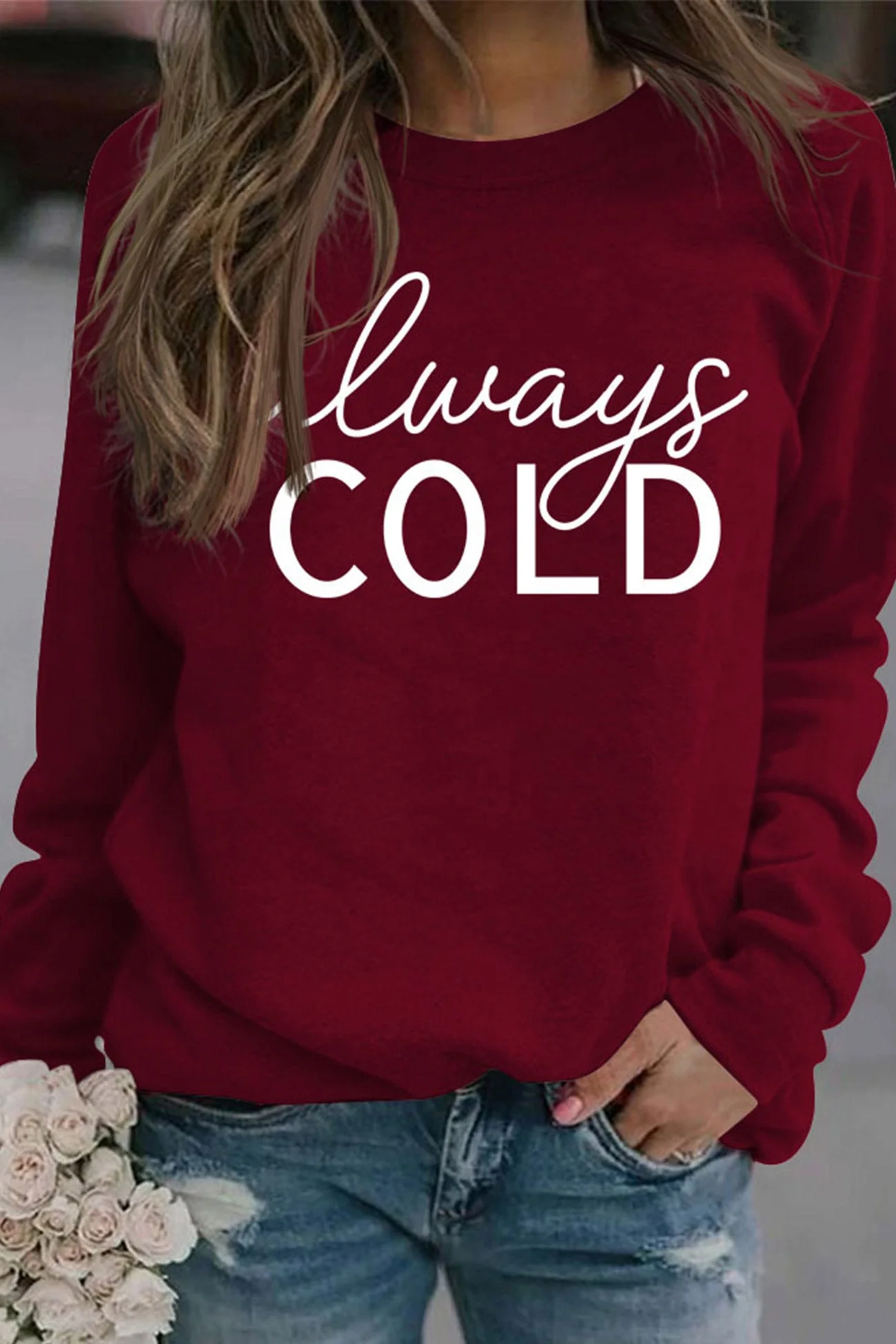 Irene | Sweatshirt with “Always Cold” print. - Image 6