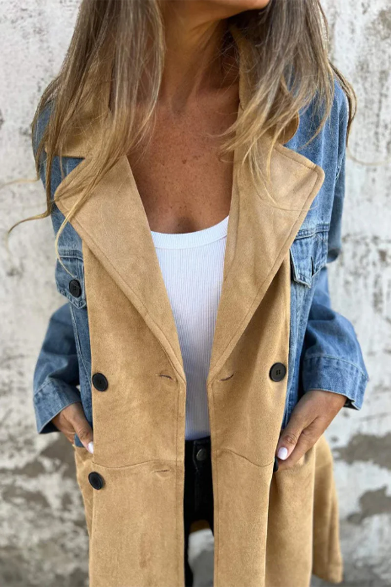 Irina | Casual street buttons, patchwork contrast turn-down collar, long sleeves, loose denim jacket - Image 3