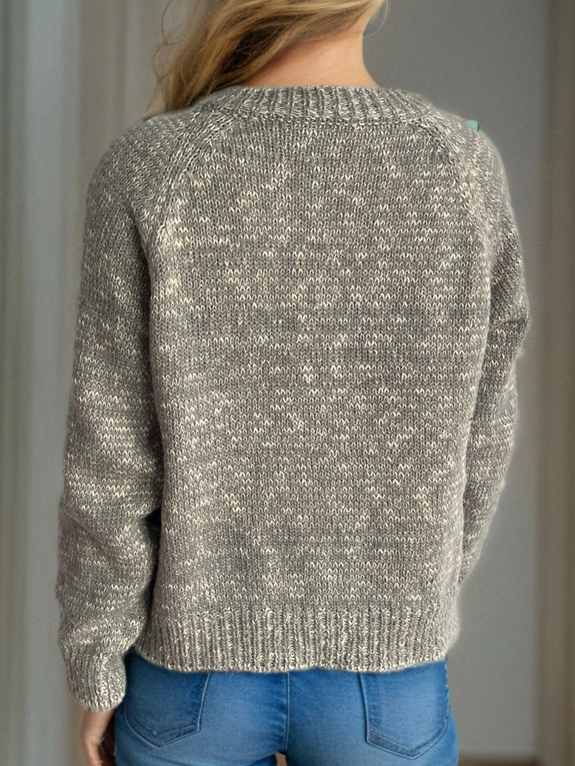 Irina | Mottled long-sleeved cardigan with button placket - Image 14