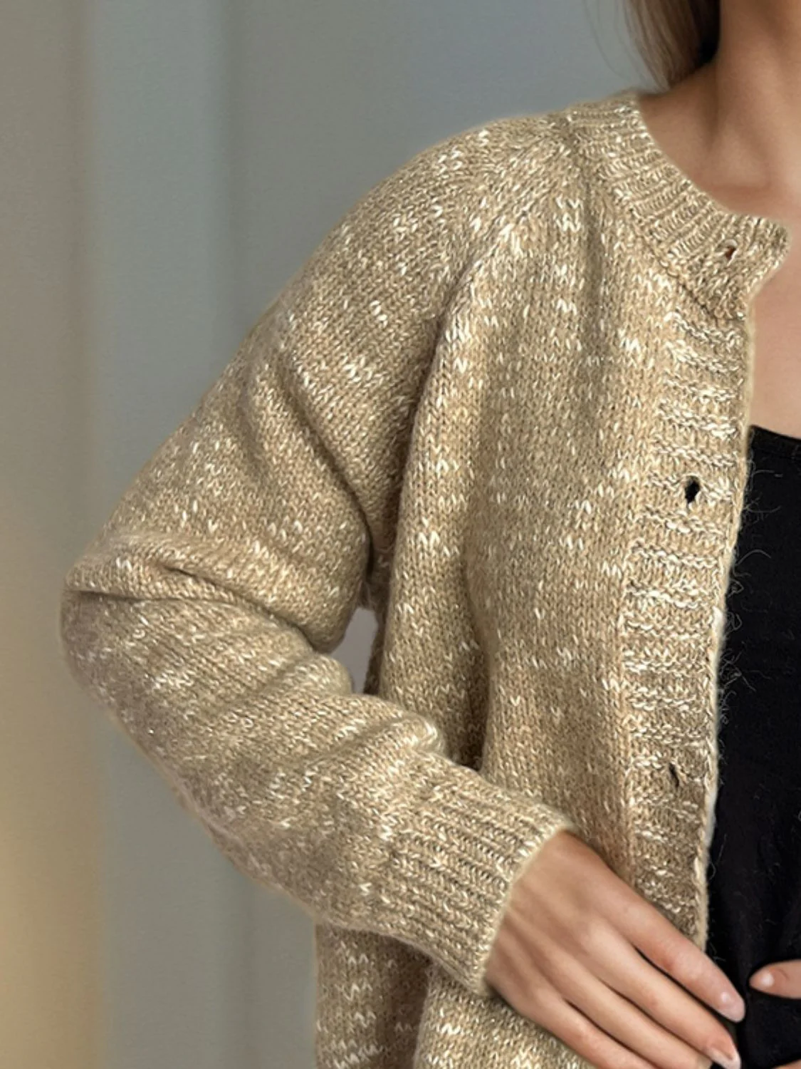 Irina | Mottled long-sleeved cardigan with button placket - Image 3