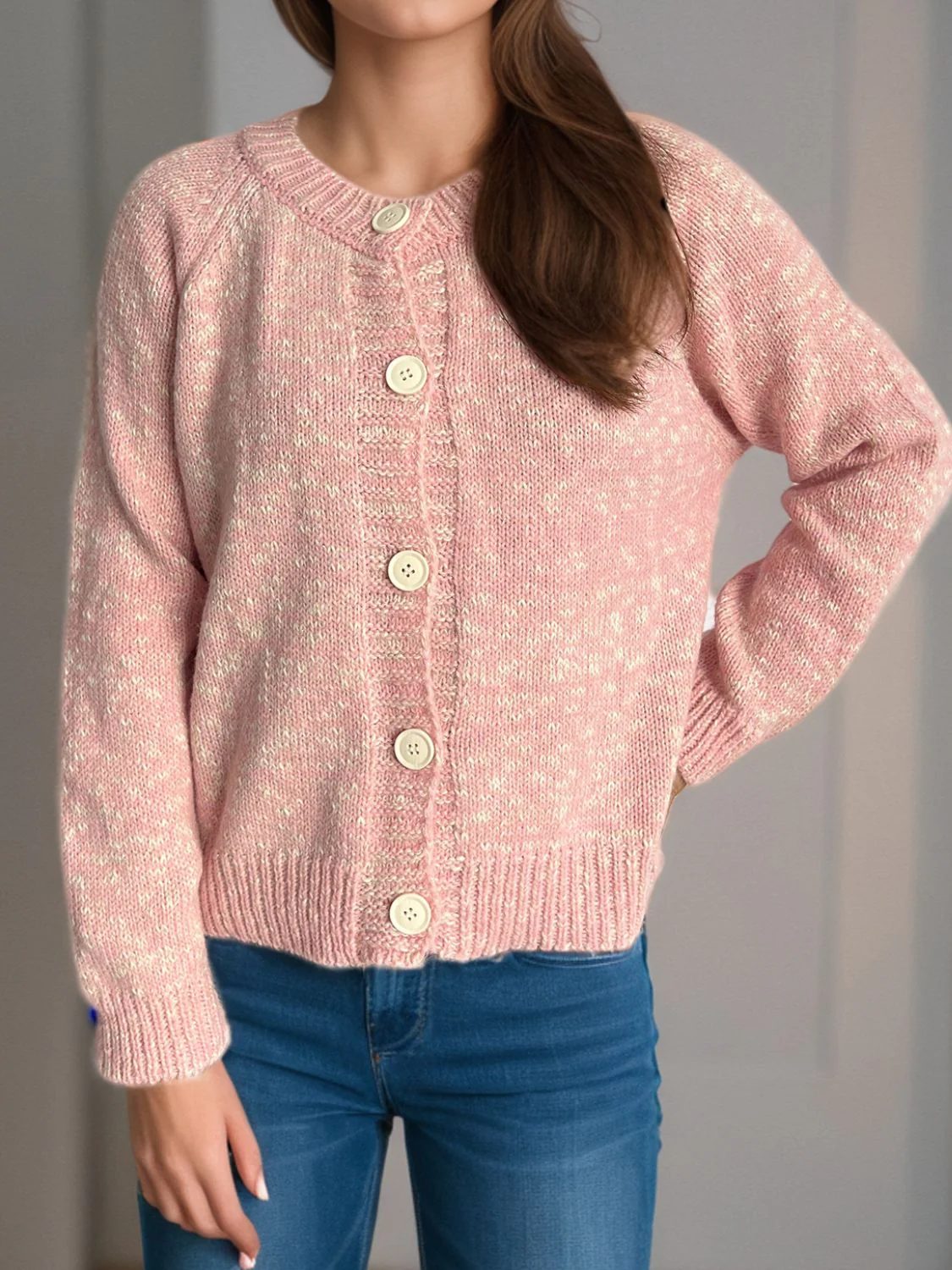 Irina | Mottled long-sleeved cardigan with button placket - Image 5