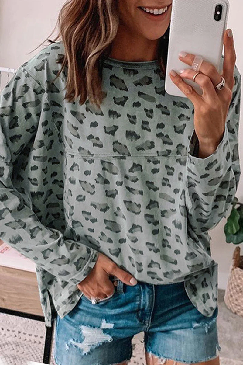 Iris | Casual leopard print O-neck tops
