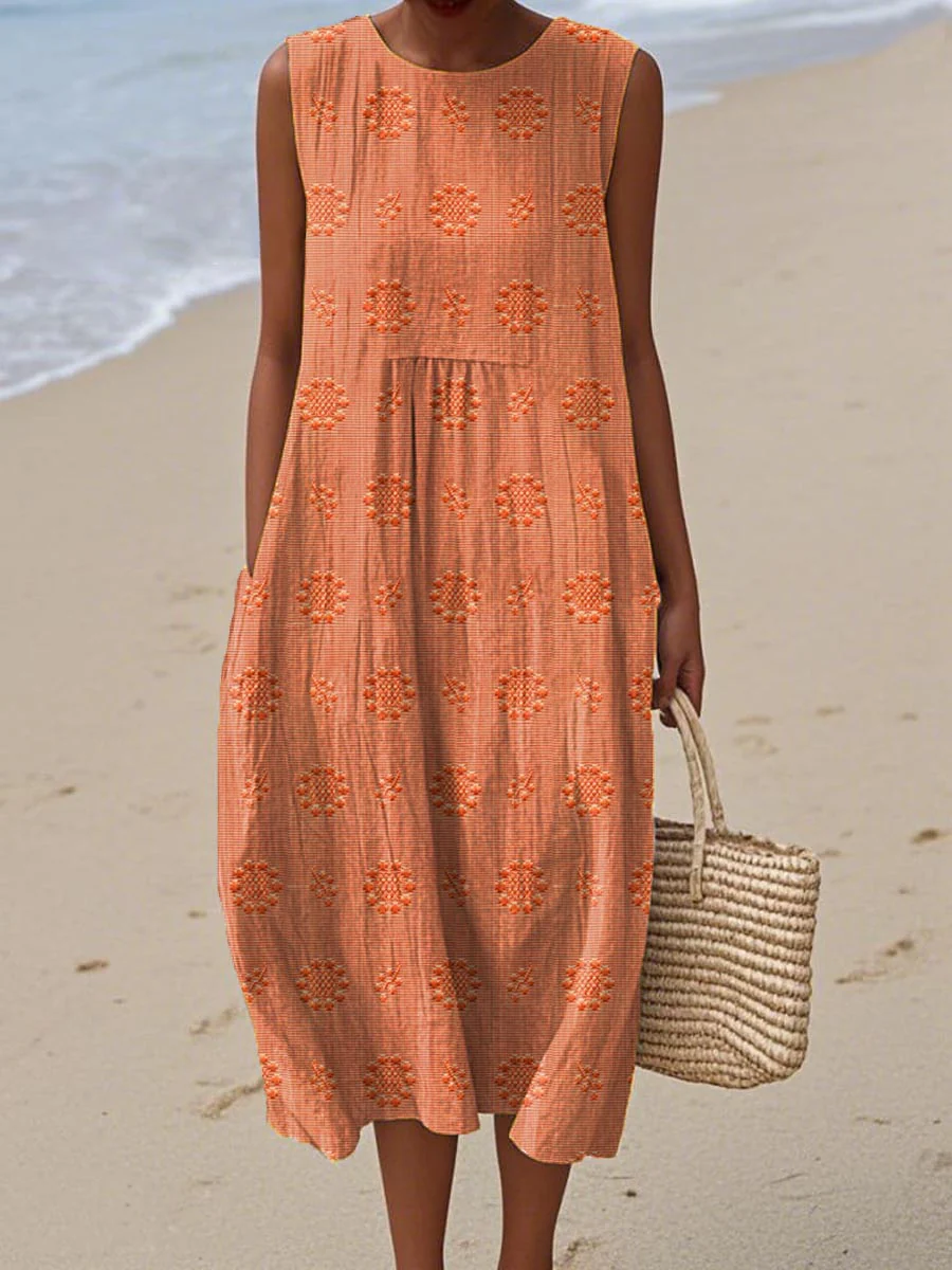 Iris® | Elegant sleeveless women's cotton dress with pockets - Image 6