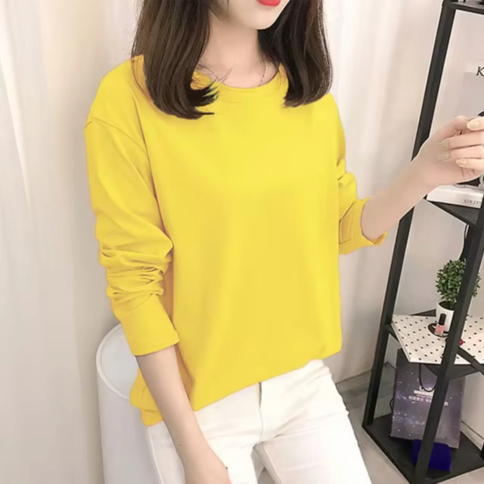 Iris | Long-sleeved cotton shirt with a crew neck - Image 5