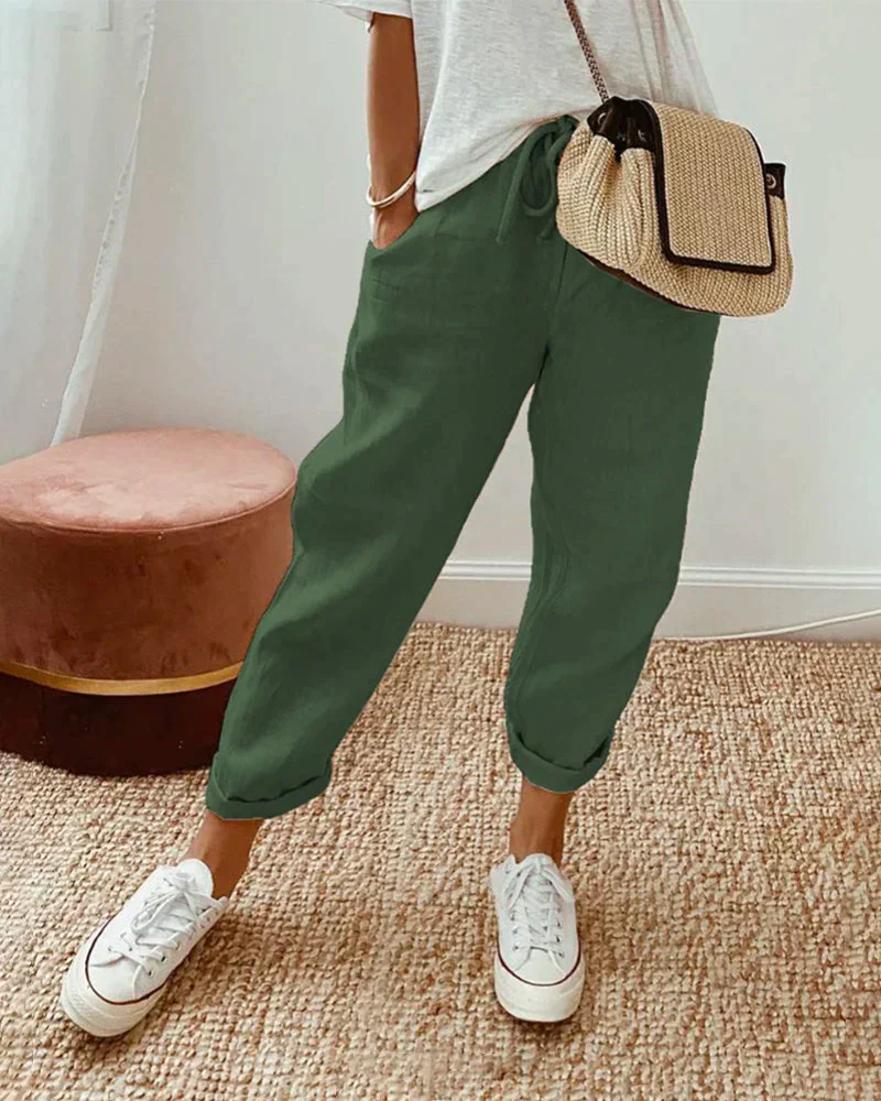 Iris® | Plain Cotton And Linen Trousers - Image 3