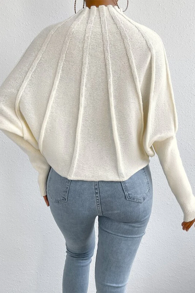 Isa | Casual daily patchwork weave half turtleneck sweater - Image 4