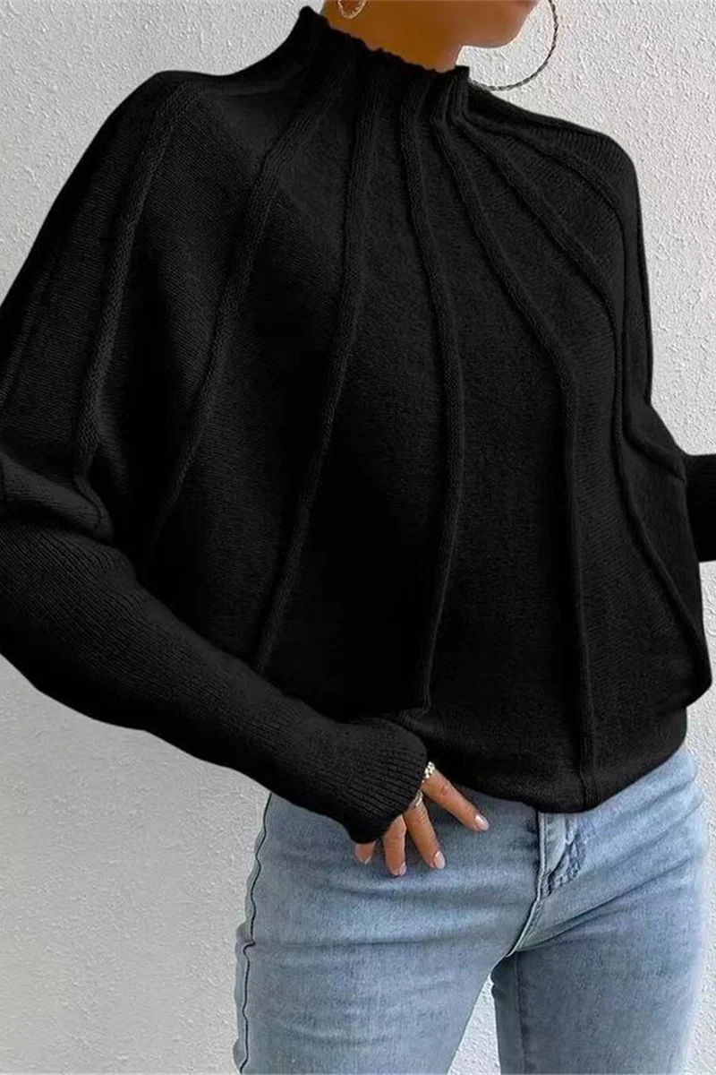 Isa | Casual daily patchwork weave half turtleneck sweater - Image 5