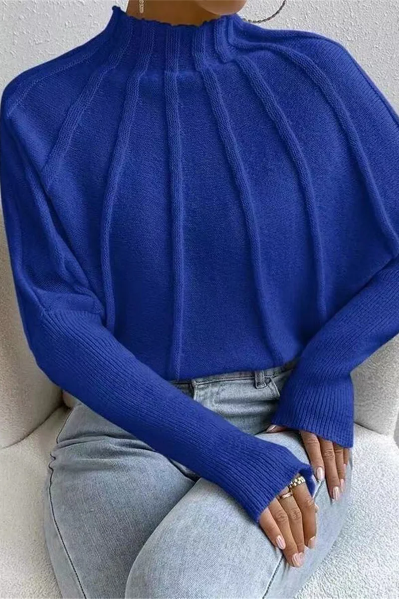 Isa | Casual daily patchwork weave half turtleneck sweater - Image 6