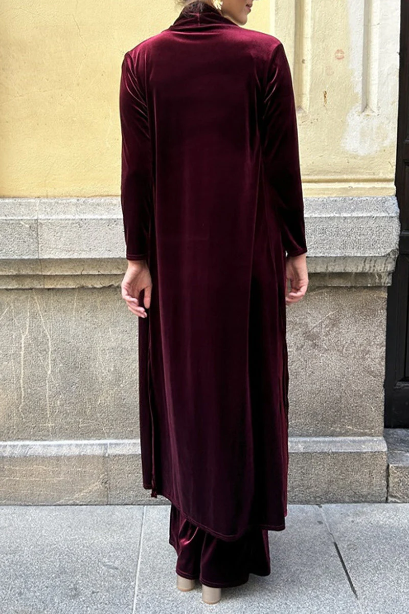 Isabel | Casual solid color cardigan with slit and long sleeves, two piece - Image 2