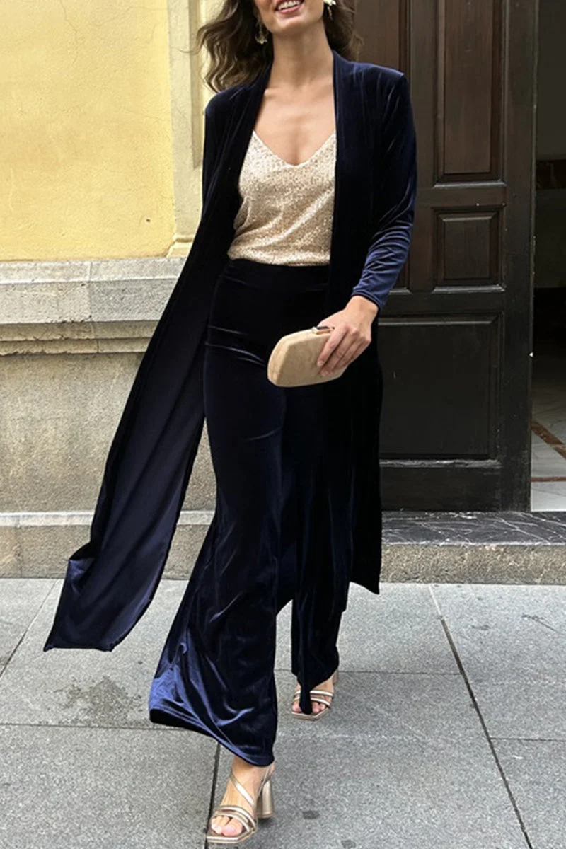 Isabel | Casual solid color cardigan with slit and long sleeves, two piece - Image 4
