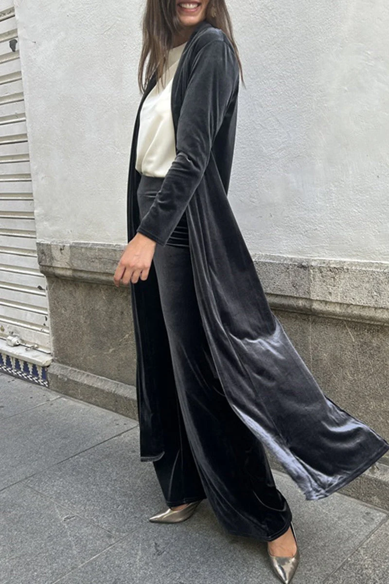Isabel | Casual solid color cardigan with slit and long sleeves, two piece - Image 6