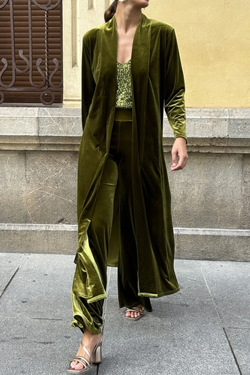 Isabel | Casual solid color cardigan with slit and long sleeves, two piece - Image 8