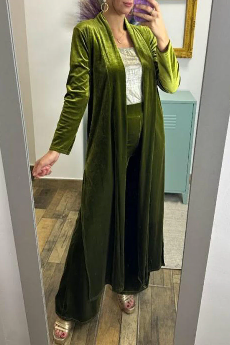 Isabel | Casual solid color cardigan with slit and long sleeves, two piece - Image 9