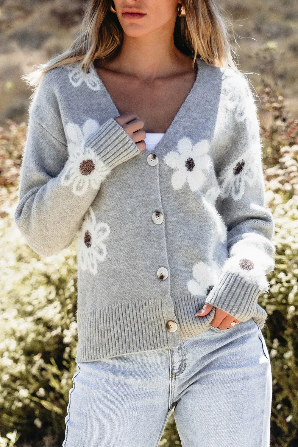 Isabel | Floral button down long sleeve cardigan