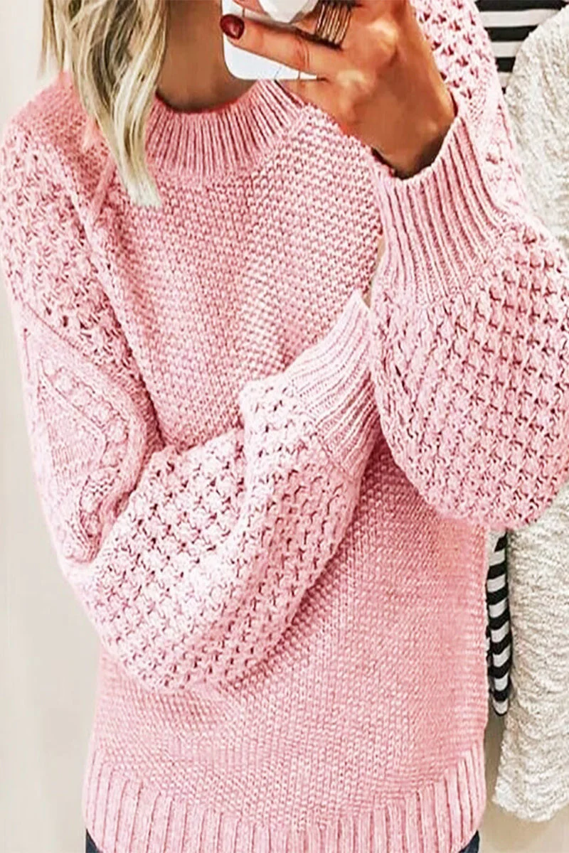 Isabella | Casual solid patchwork O-neck tops - Image 2