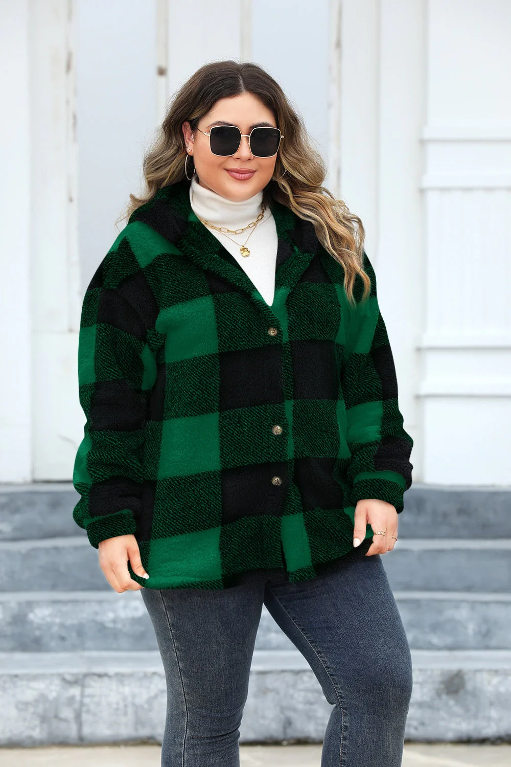 Isadora | Oversized checked hoodie with buttons - Image 8