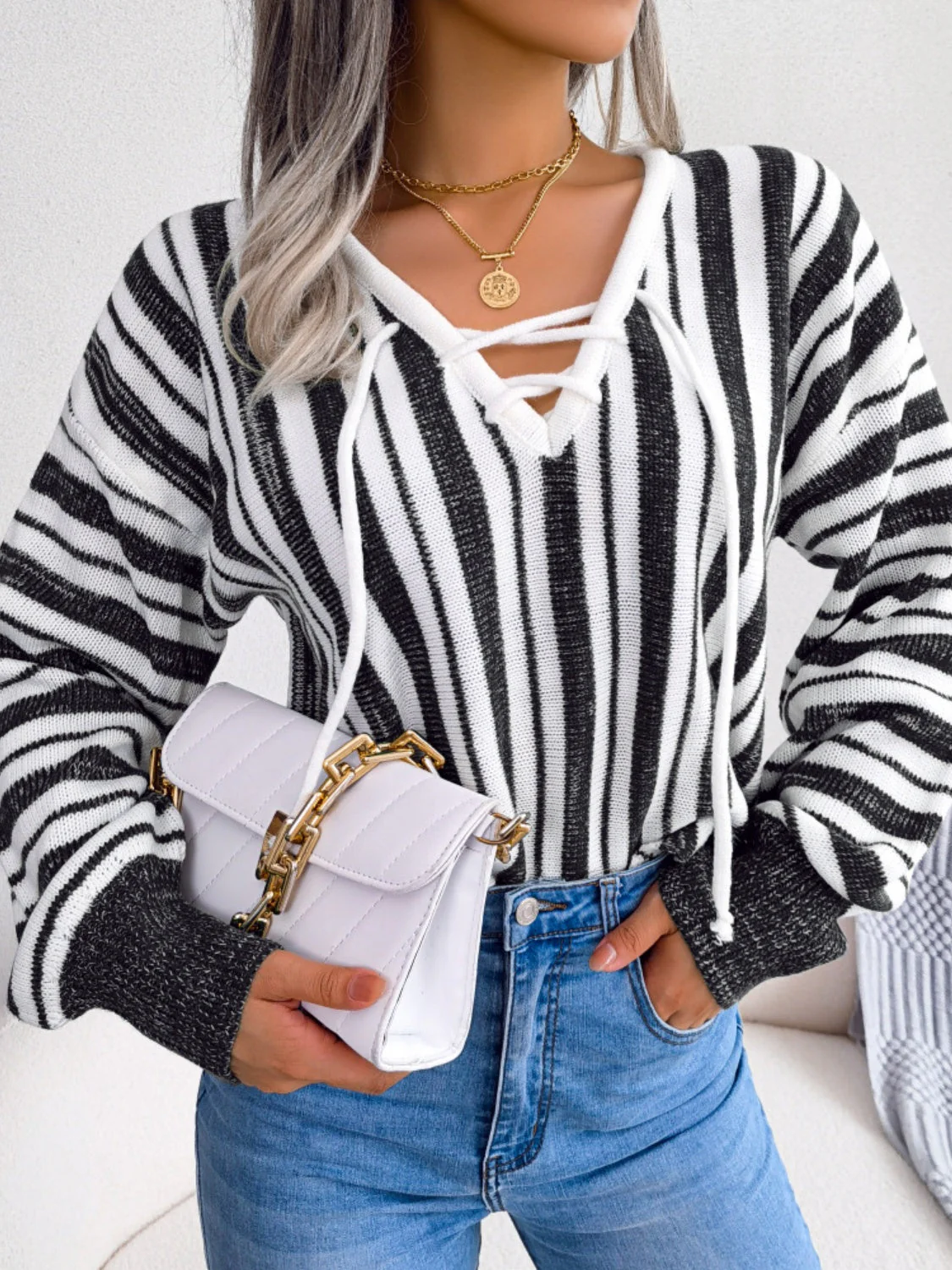 Isadora | Striped long-sleeved sweater with lacing - Image 14
