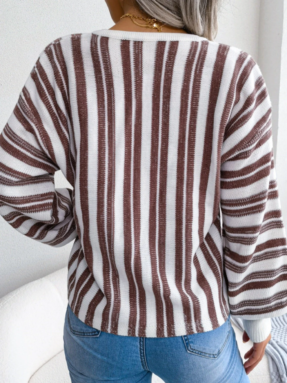 Isadora | Striped long-sleeved sweater with lacing - Image 2