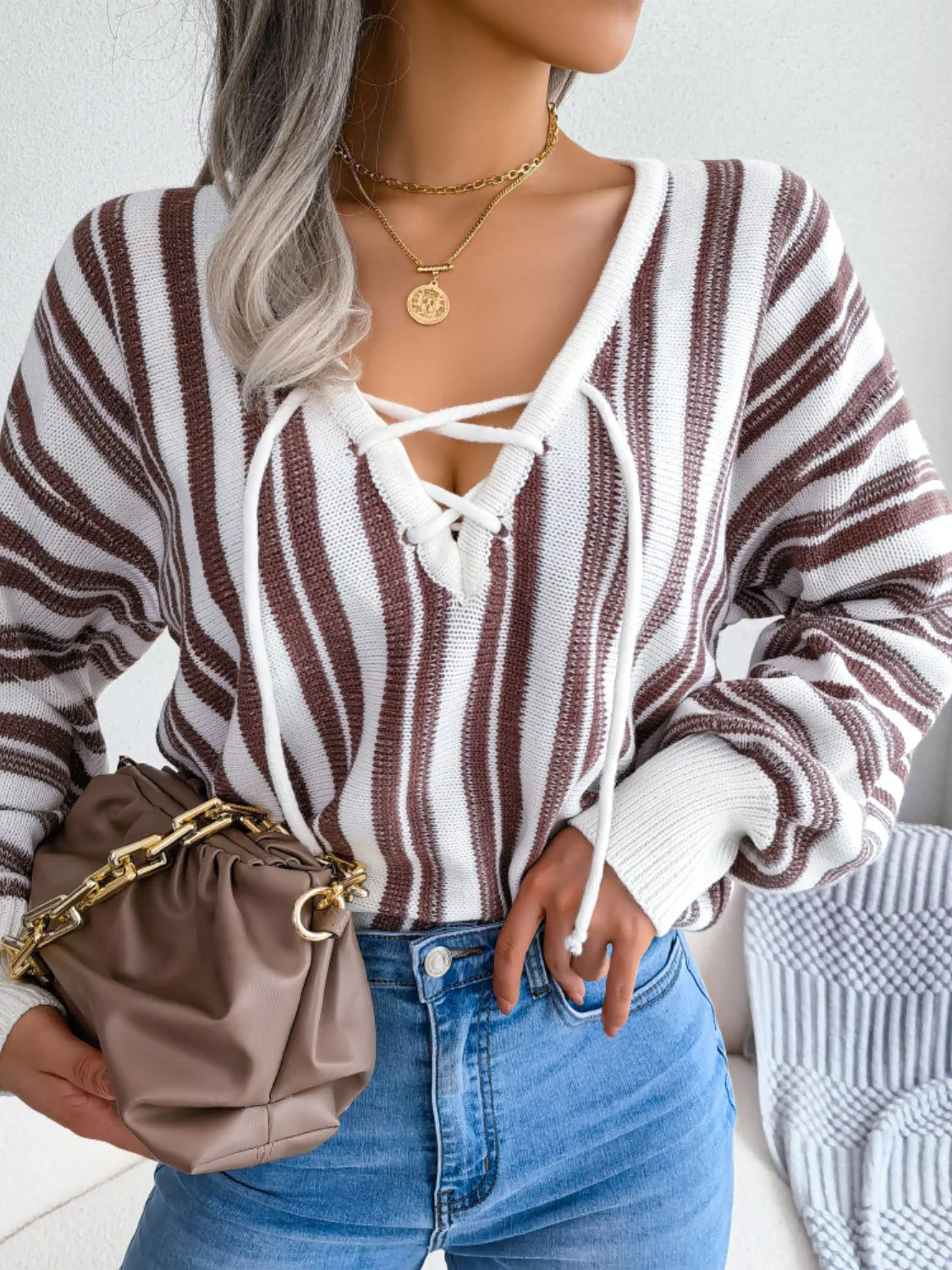 Isadora | Striped long-sleeved sweater with lacing - Image 6