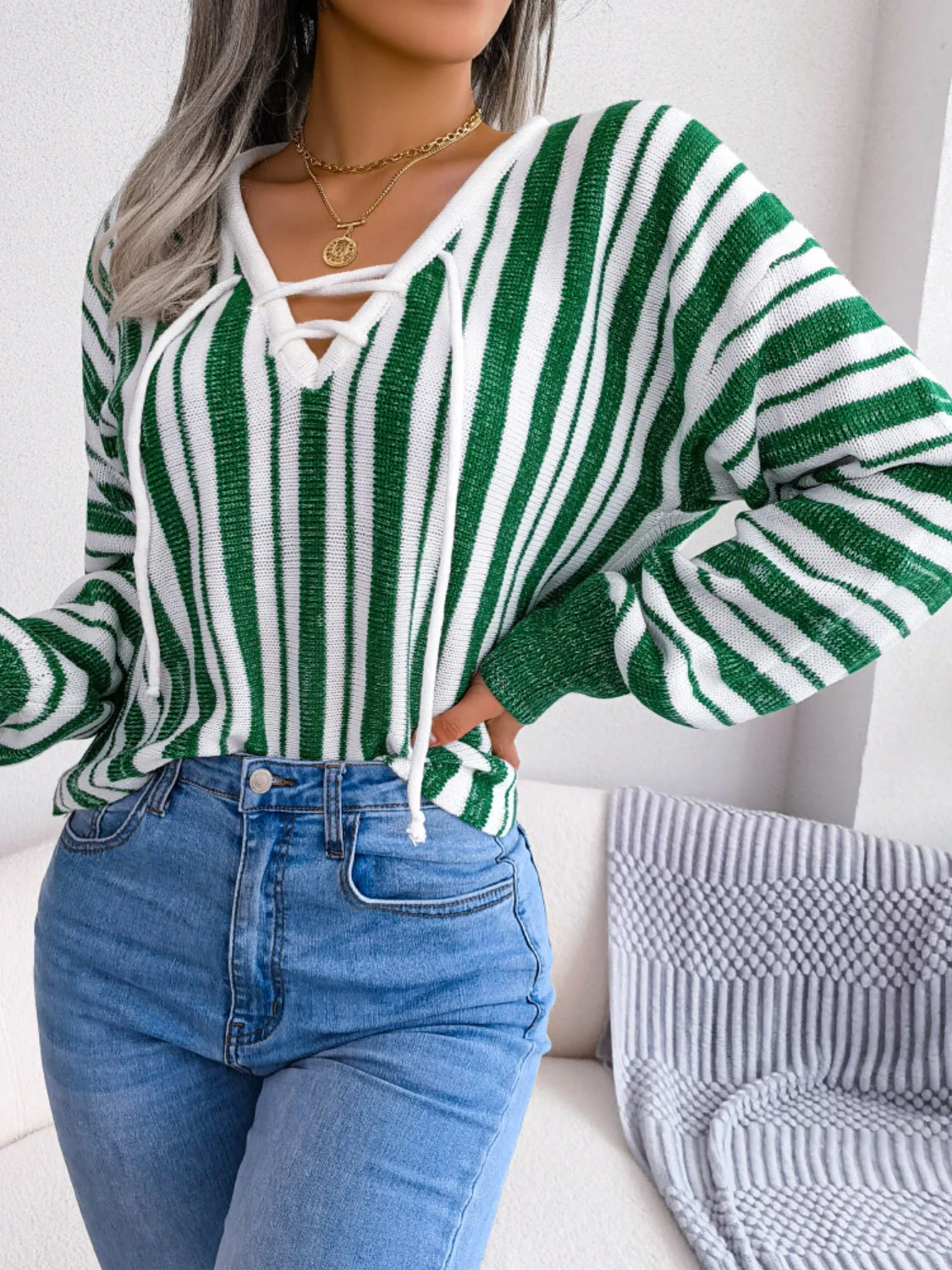 Isadora | Striped long-sleeved sweater with lacing - Image 7