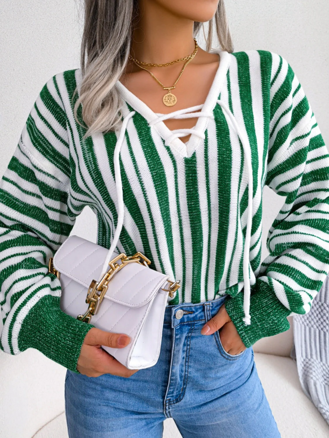 Isadora | Striped long-sleeved sweater with lacing - Image 8