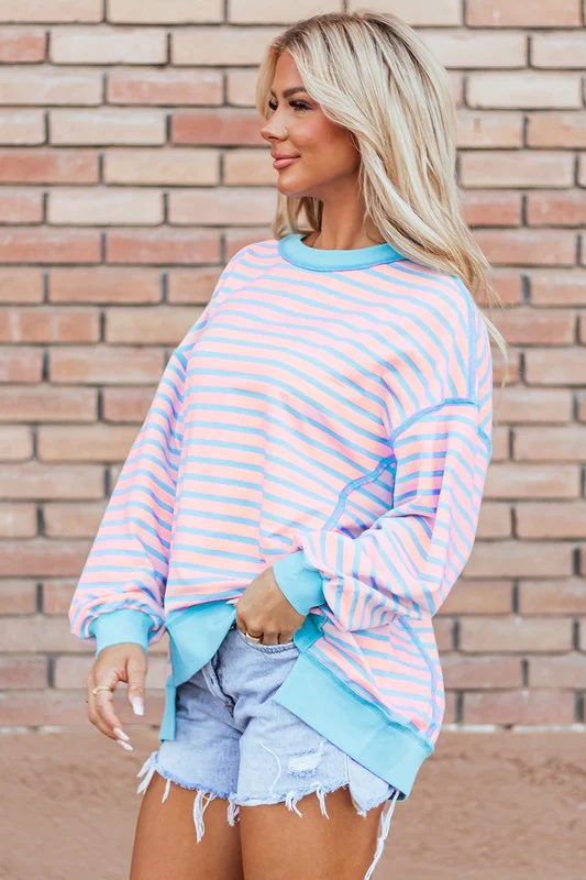Isis | High-low pullover sweatshirt with stripes and contrast trim - Image 11