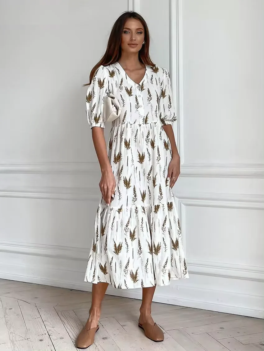 Isolda® | Summery Midi Dress With A V-Neck